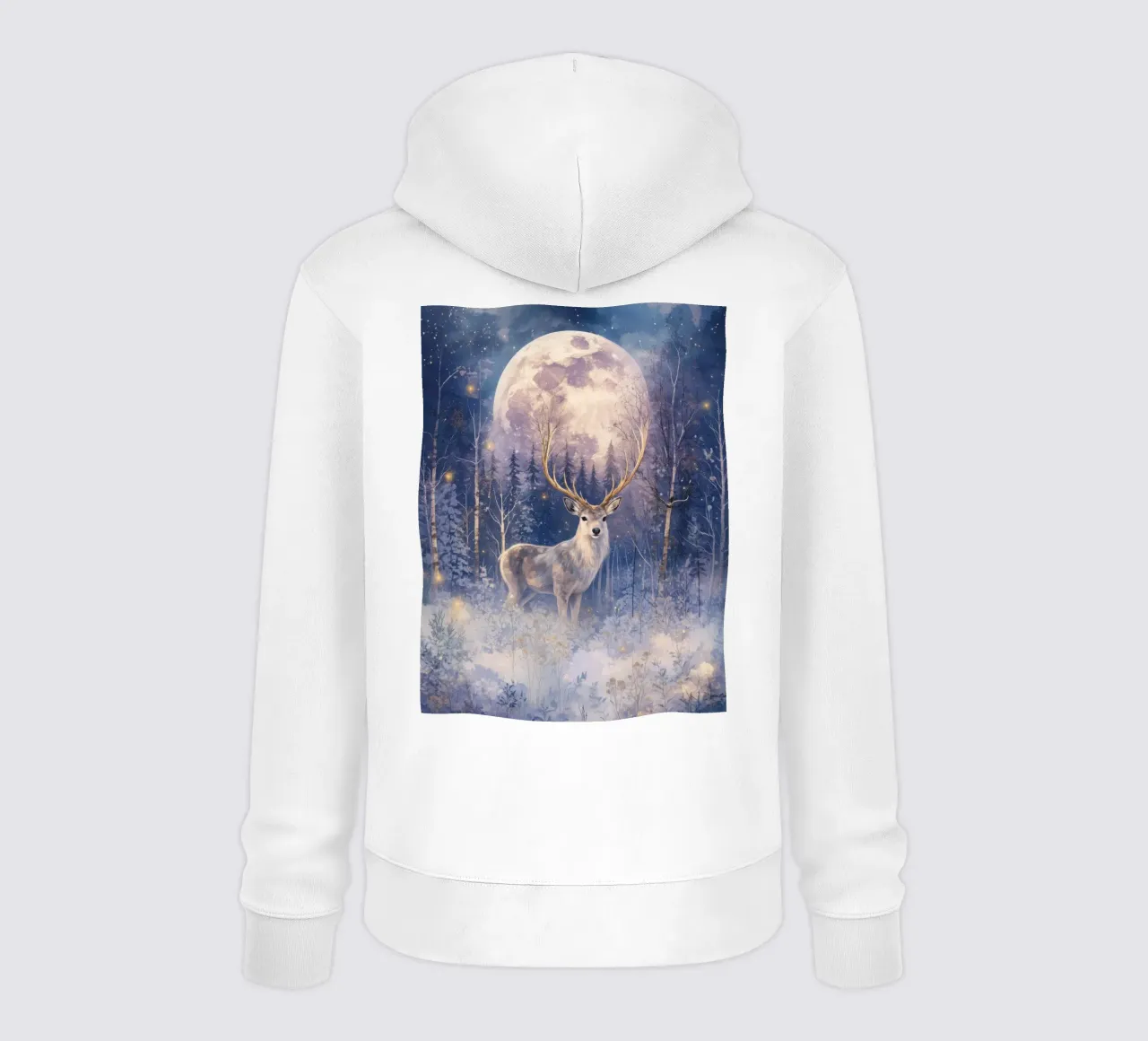 Boho Cervo d'inverno sotto la luna piena Foresta magica di Natale felpa con cappuccio da Gentle Echoes Art
