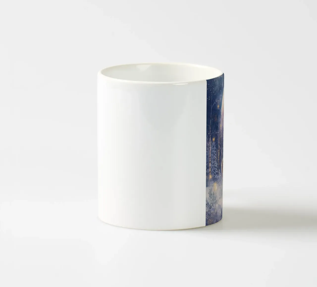 Boho Winter Deer Under Full Moon Magical Forest Christmas ceramic mug by Gentle Echoes Art