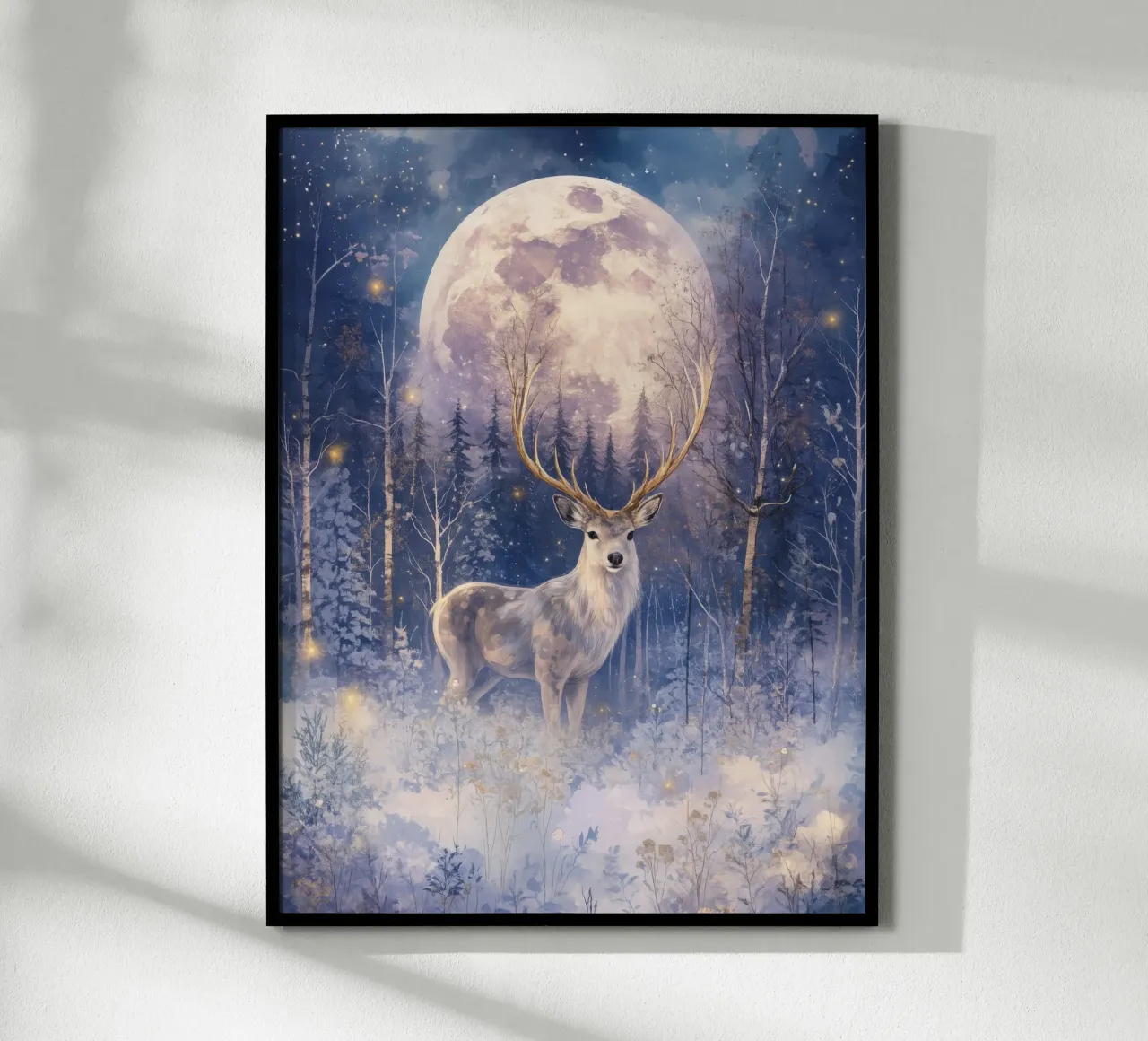 Boho Winter Hirsche unter Vollmond magischen Wald Weihnachten Poster von Gentle Echoes Art