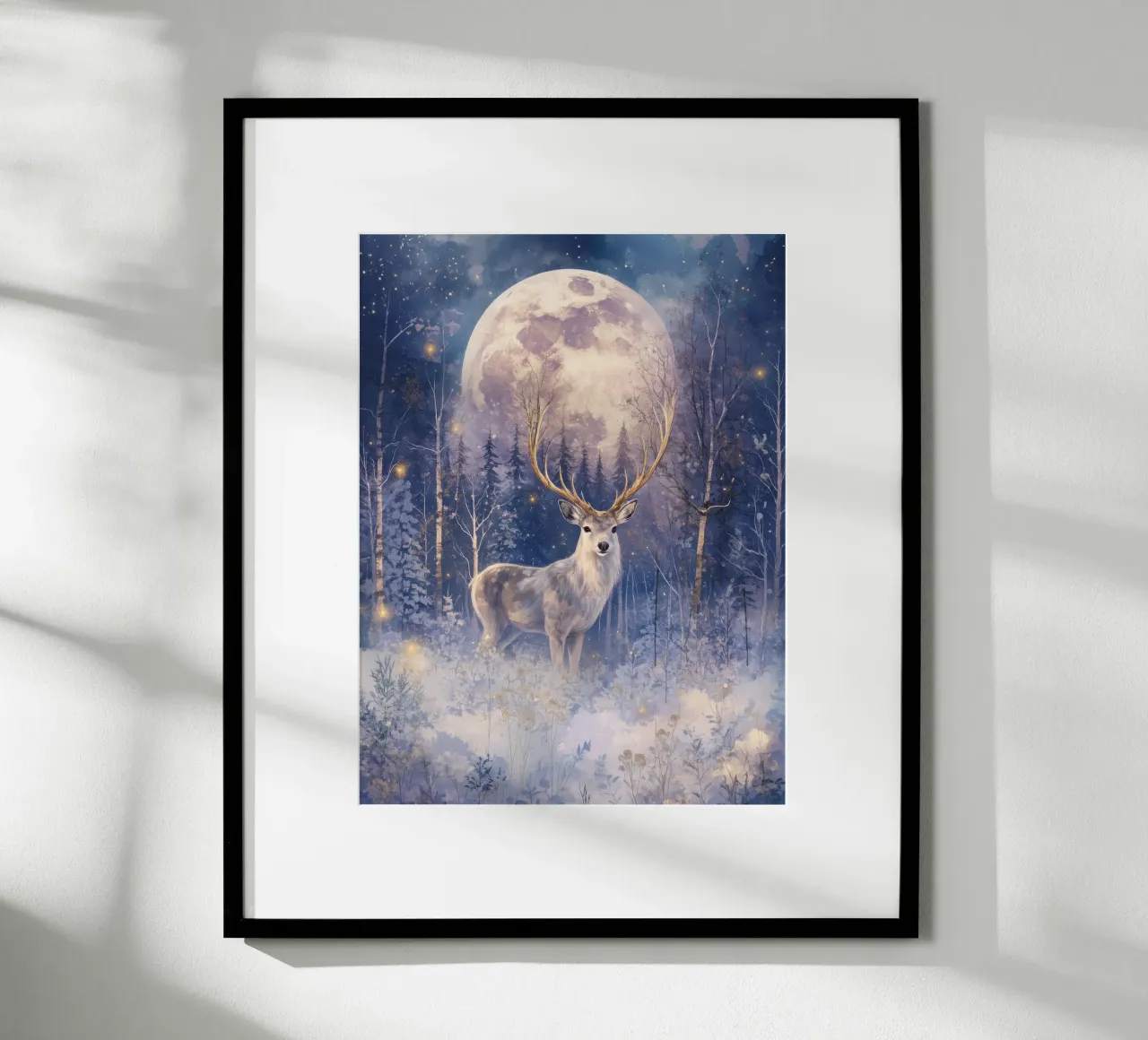 Boho Winter Hirsche unter Vollmond magischen Wald Weihnachten Poster von Gentle Echoes Art
