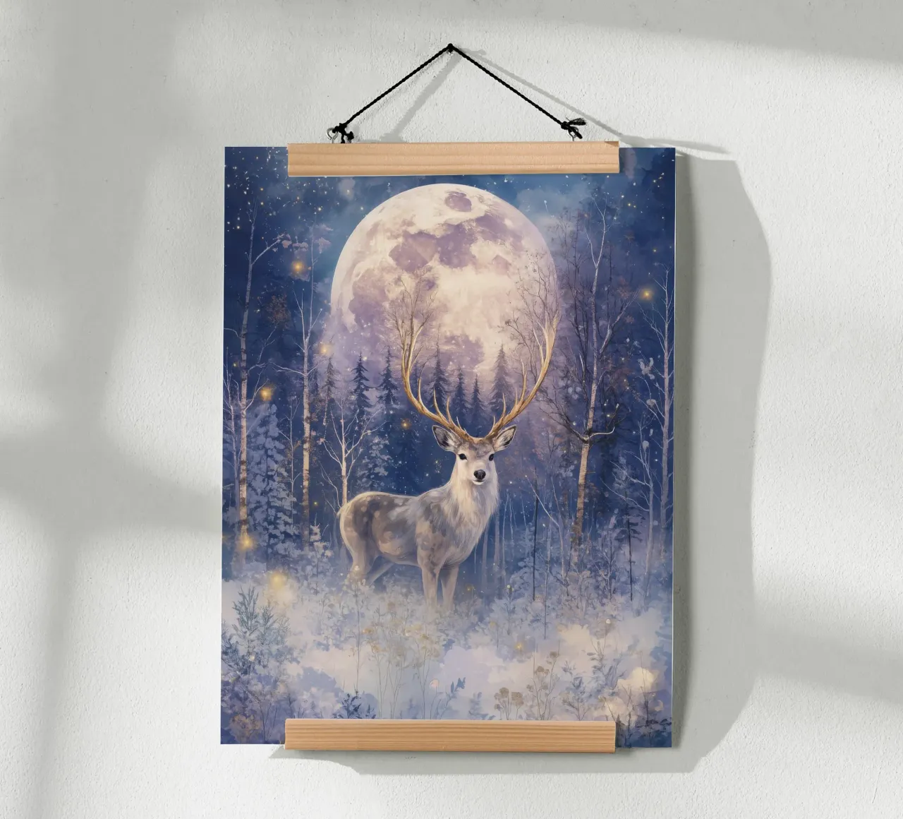 Boho Winter Hirsche unter Vollmond magischen Wald Weihnachten Poster von Gentle Echoes Art