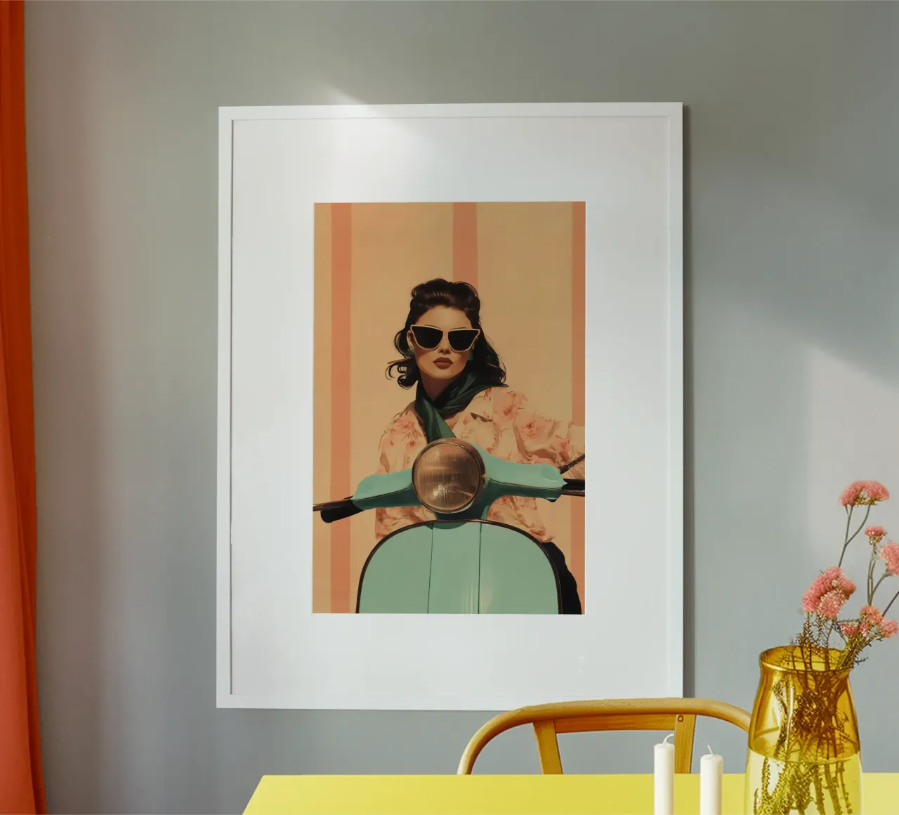 Vintage Vespa Ride poster with plastic frame by Mosaic Dialogue