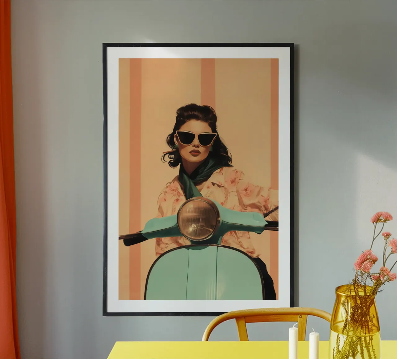 Vintage Vespa Ride poster with plastic frame by Mosaic Dialogue
