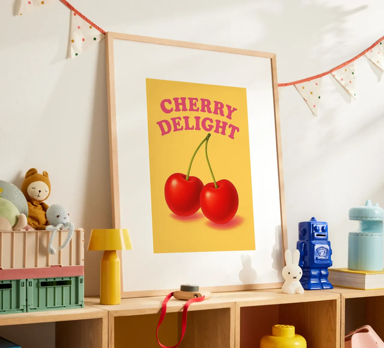 delizia alla ciliegia poster con telaio in plastica da oneone