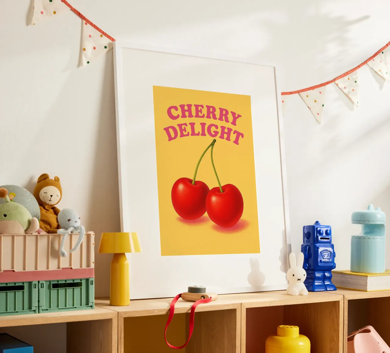 delizia alla ciliegia poster con telaio in plastica da oneone