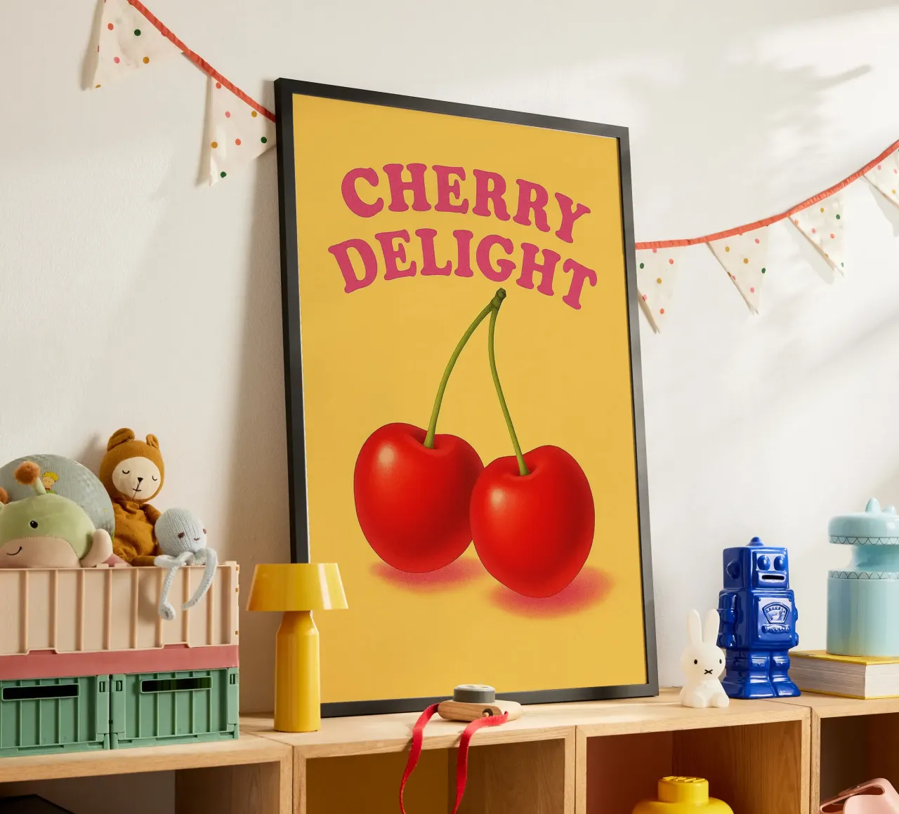 delizia alla ciliegia poster con telaio in plastica da oneone