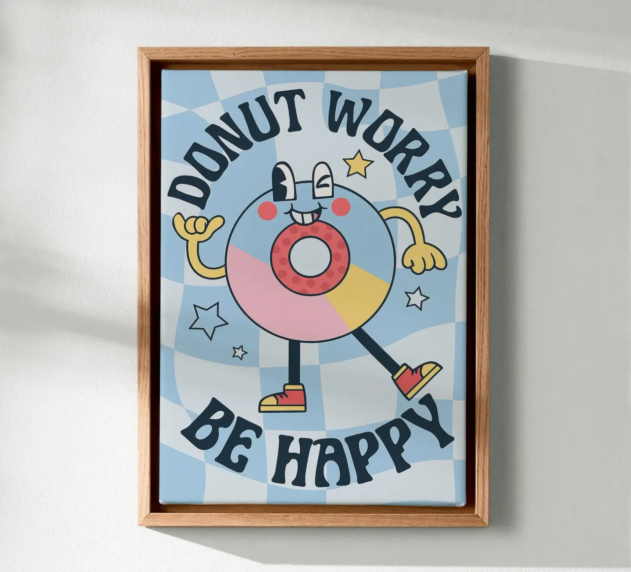 Ciambella Worry Be Happy Funny Cucina tela con Cornice a cassetta da oneone