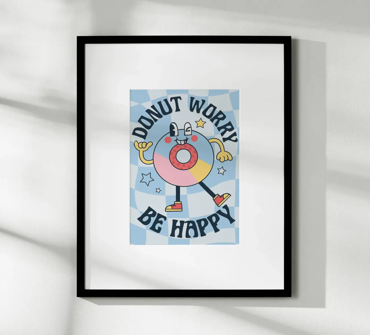 Ciambella Worry Be Happy Funny Cucina poster con telaio in alluminio da oneone