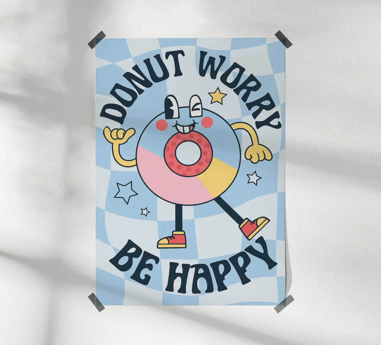 Ciambella Worry Be Happy Funny Cucina poster con telaio in alluminio da oneone