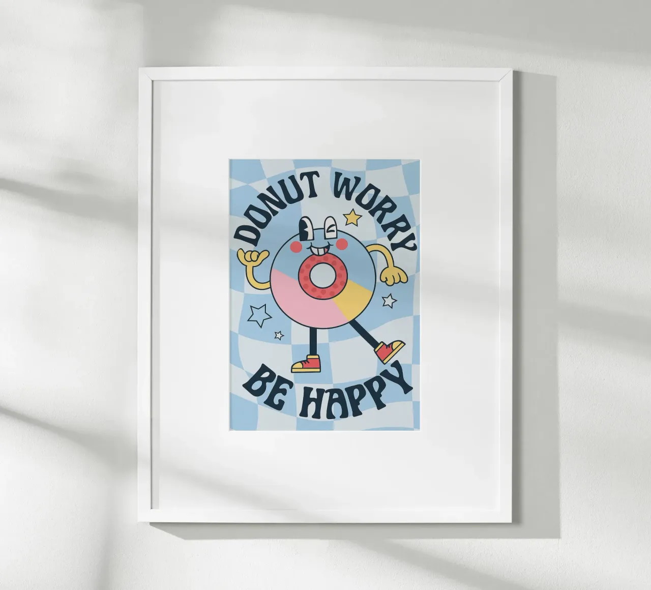 Ciambella Worry Be Happy Funny Cucina poster con telaio in alluminio da oneone