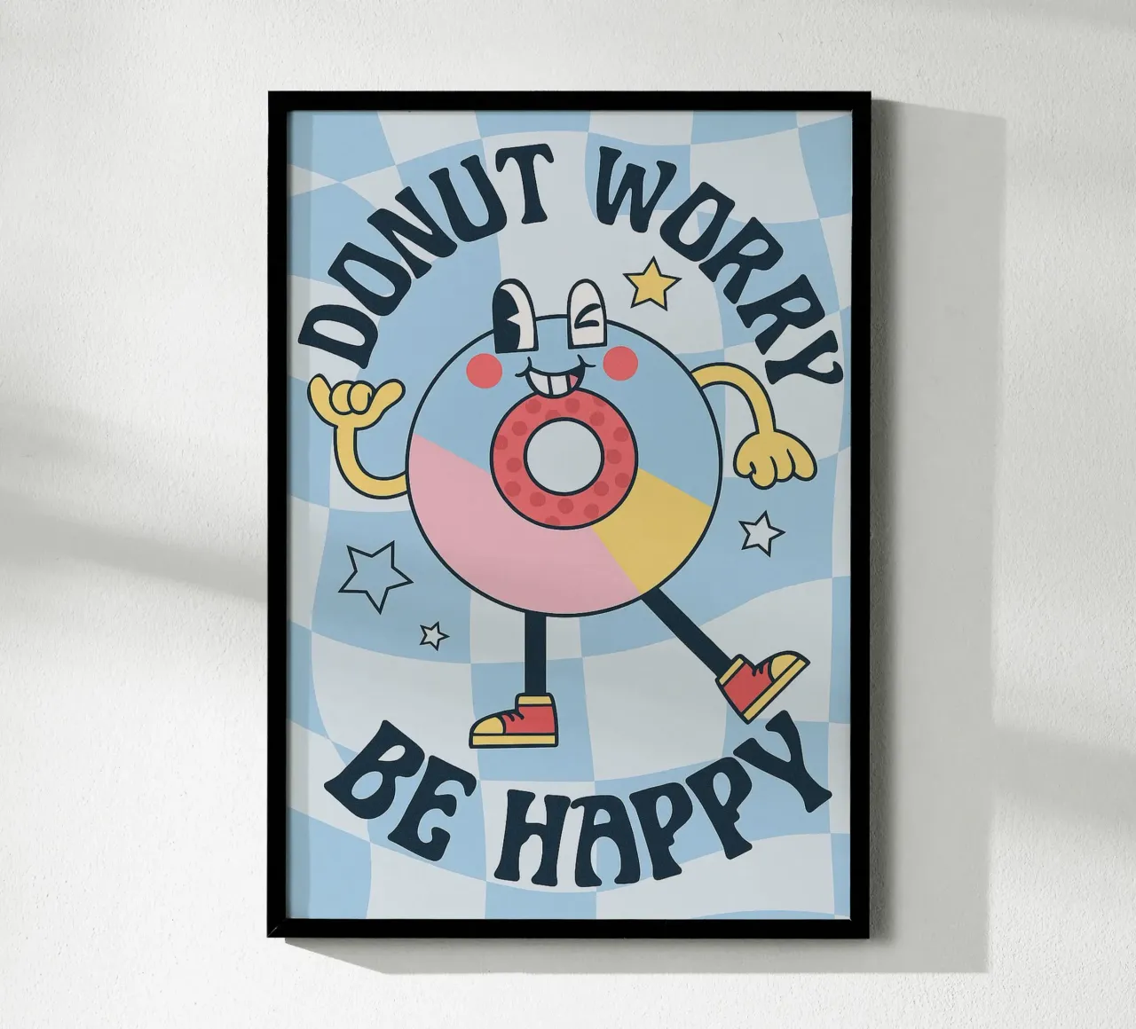 Ciambella Worry Be Happy Funny Cucina poster con telaio in alluminio da oneone