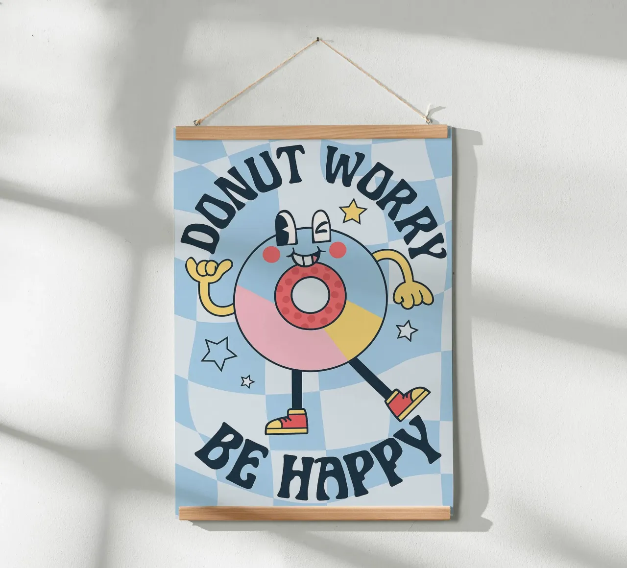 Ciambella Worry Be Happy Funny Cucina poster con telaio in alluminio da oneone