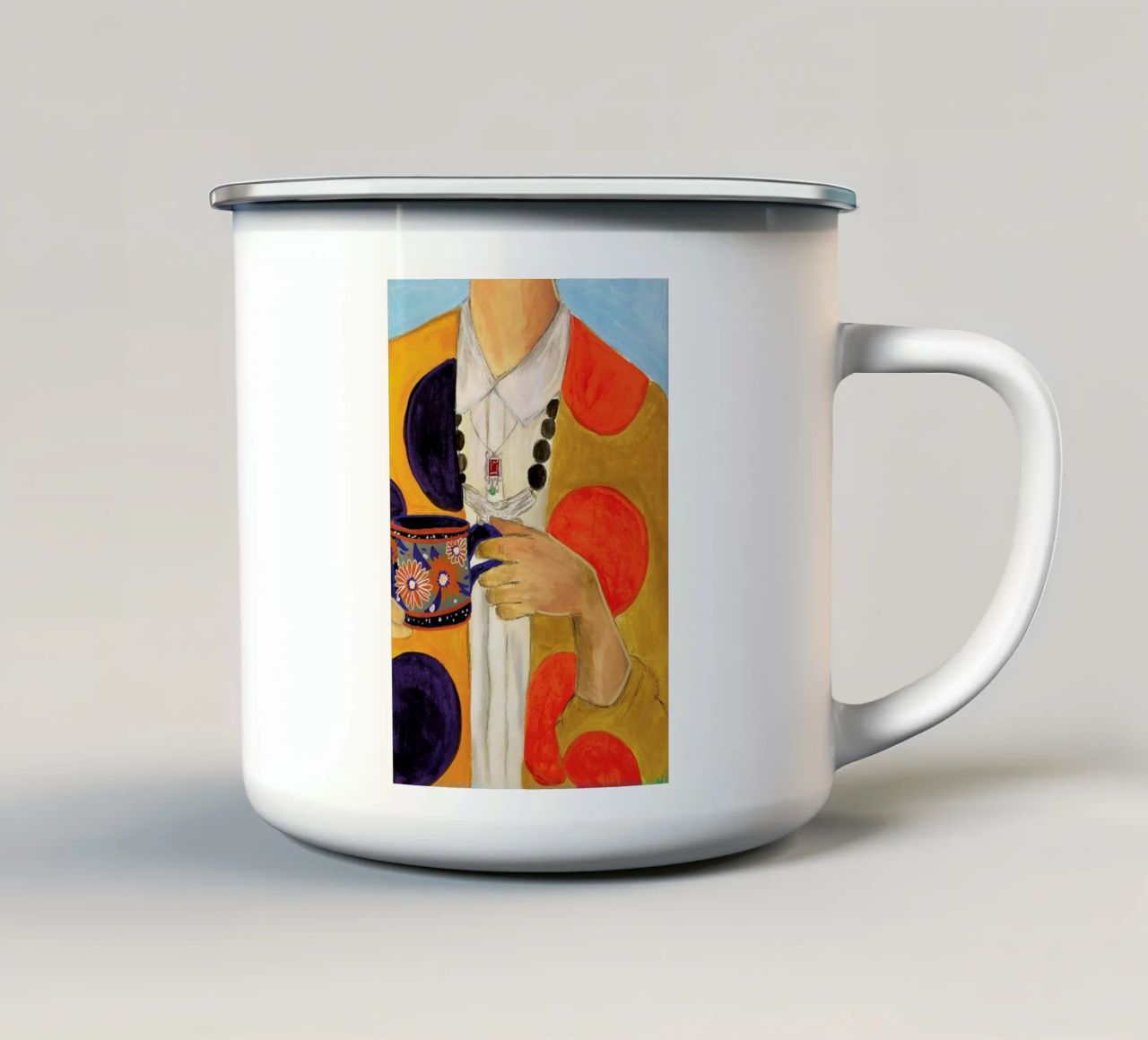 Coffee And Polka Dots emaille mok van Paloma Kua
