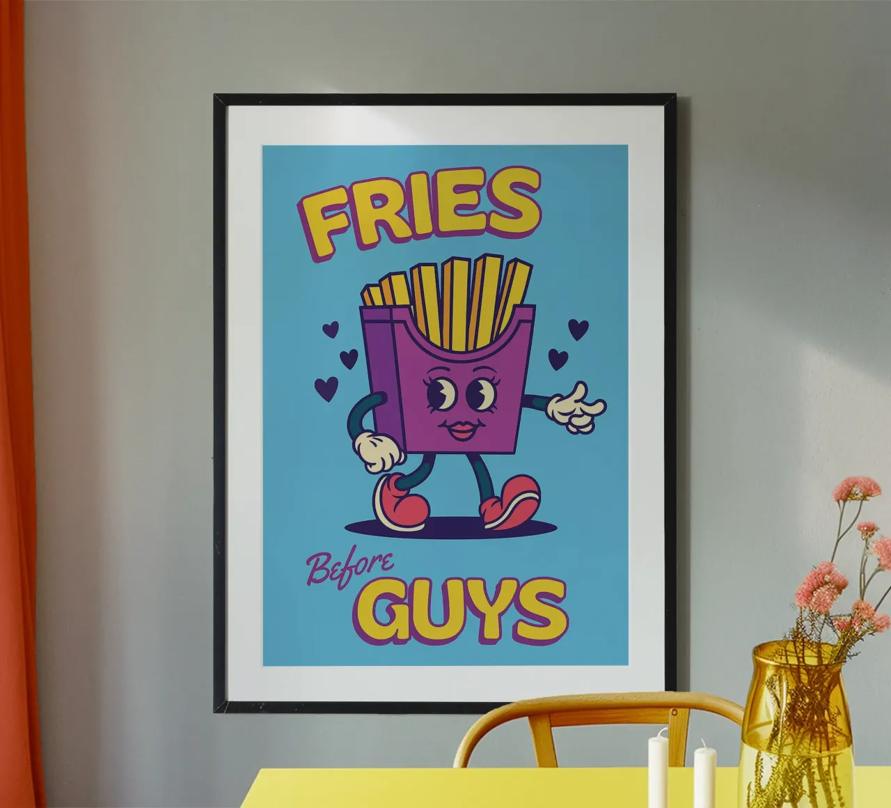 Le patatine fritte prima dei ragazzi poster con telaio in alluminio da oneone