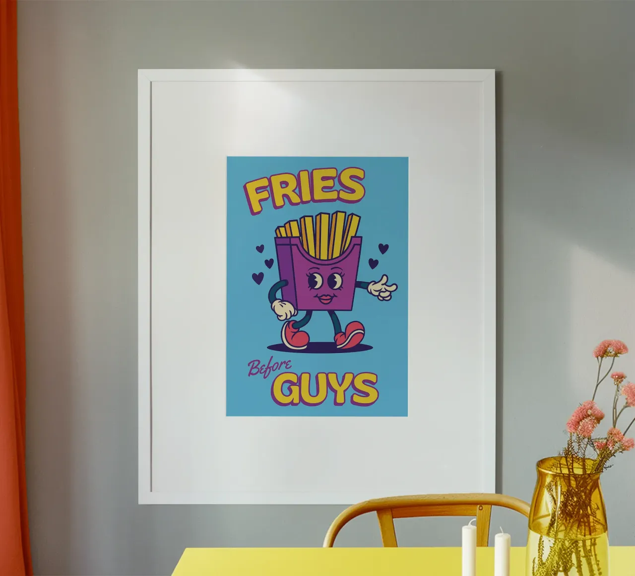 Le patatine fritte prima dei ragazzi poster con telaio in alluminio da oneone