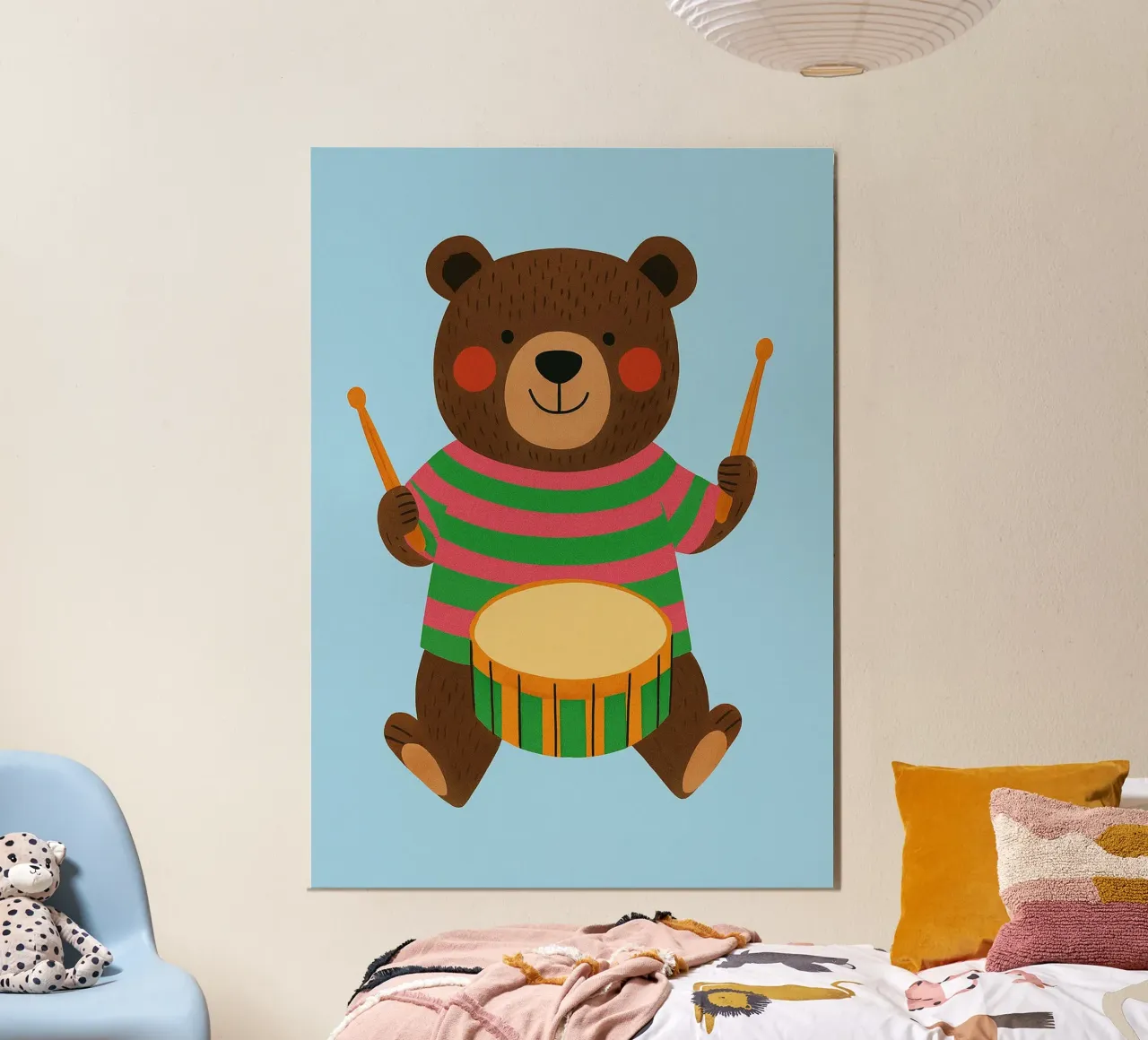 orso divertente con tamburo poster con telaio in plastica da oneone