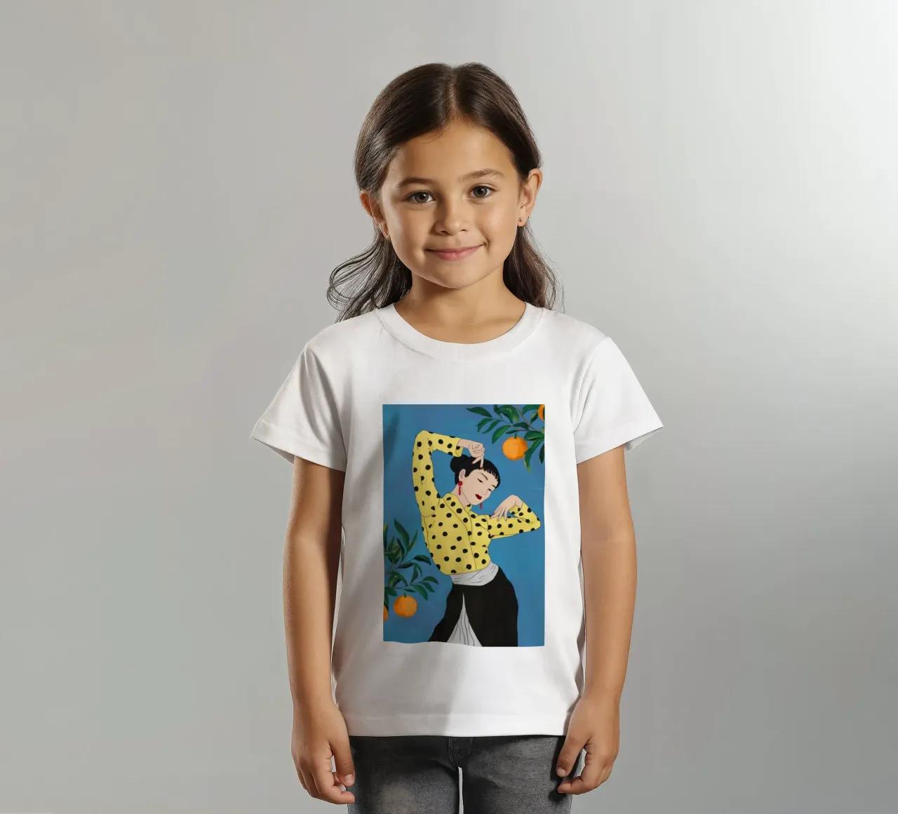 Polka Dot Orange Grove kids t-shirt by Marigold Tiga