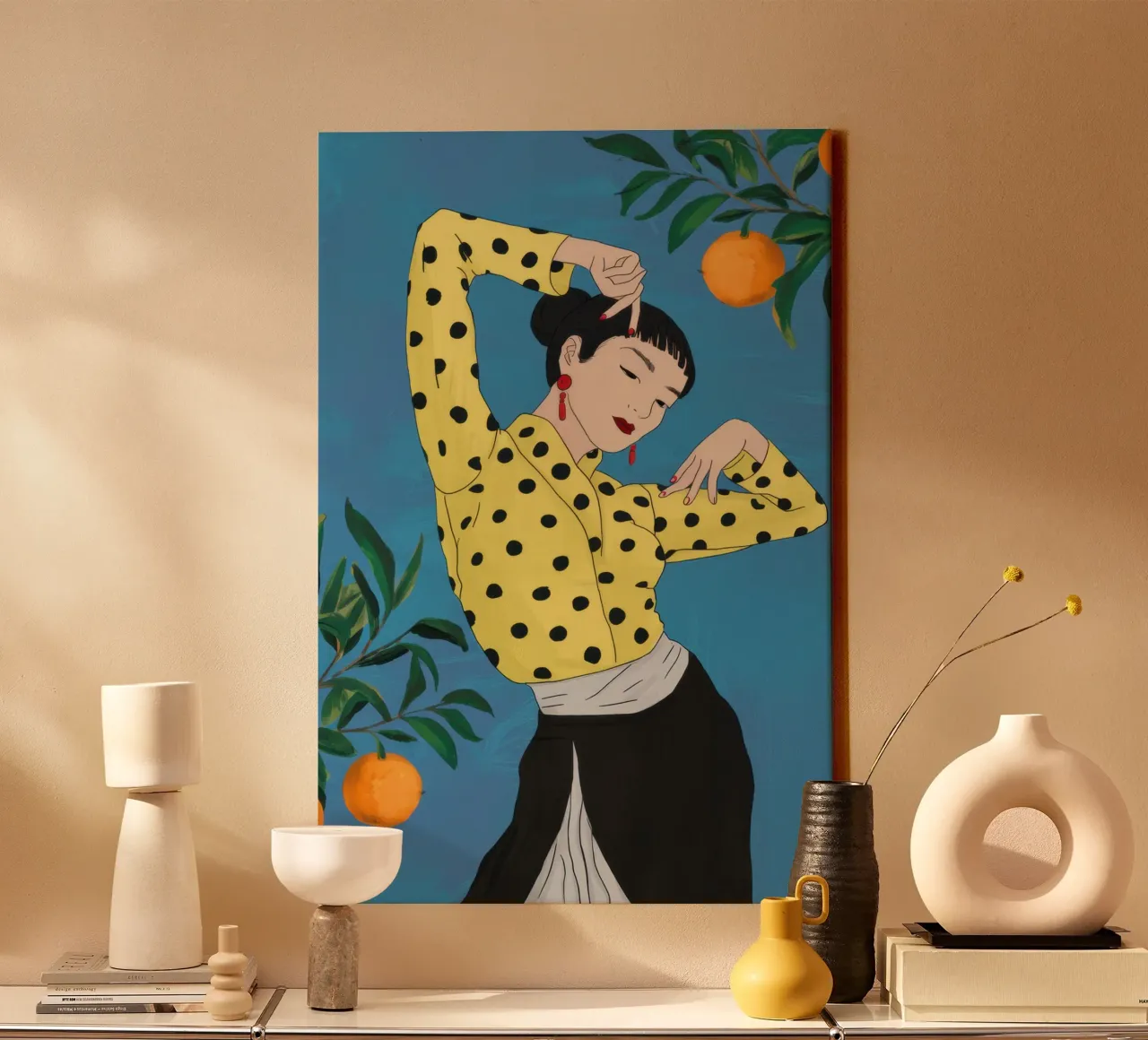 Polka Dot Orange Grove canvas by Marigold Tiga