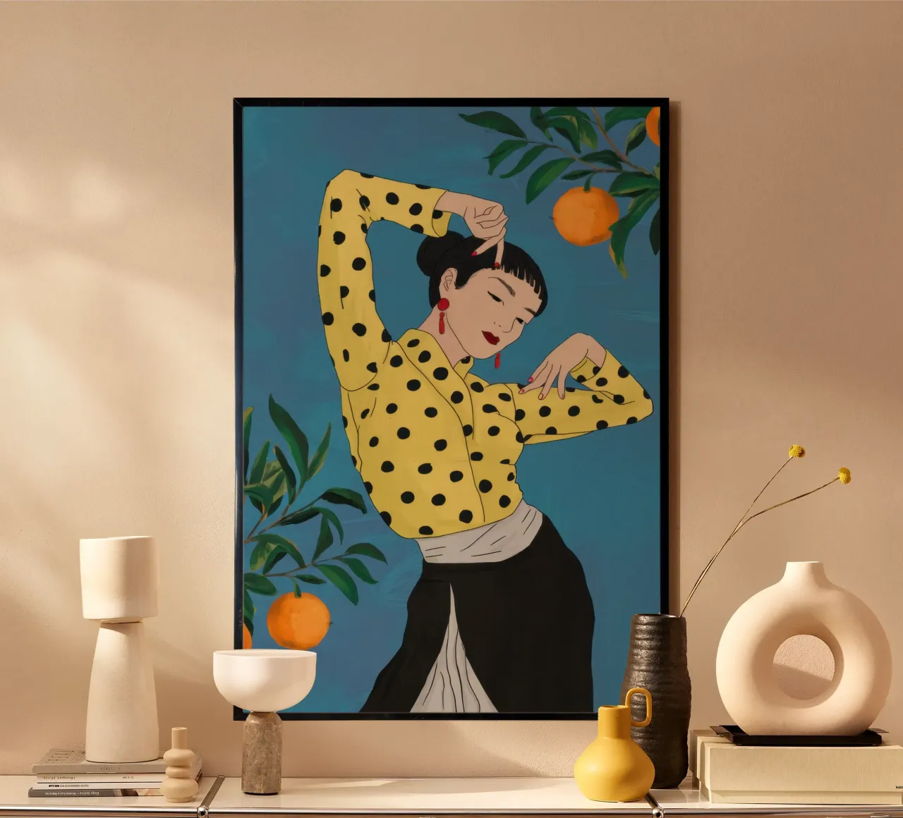 Boschetto arancione a pois poster con telaio in alluminio da Marigold Tiga