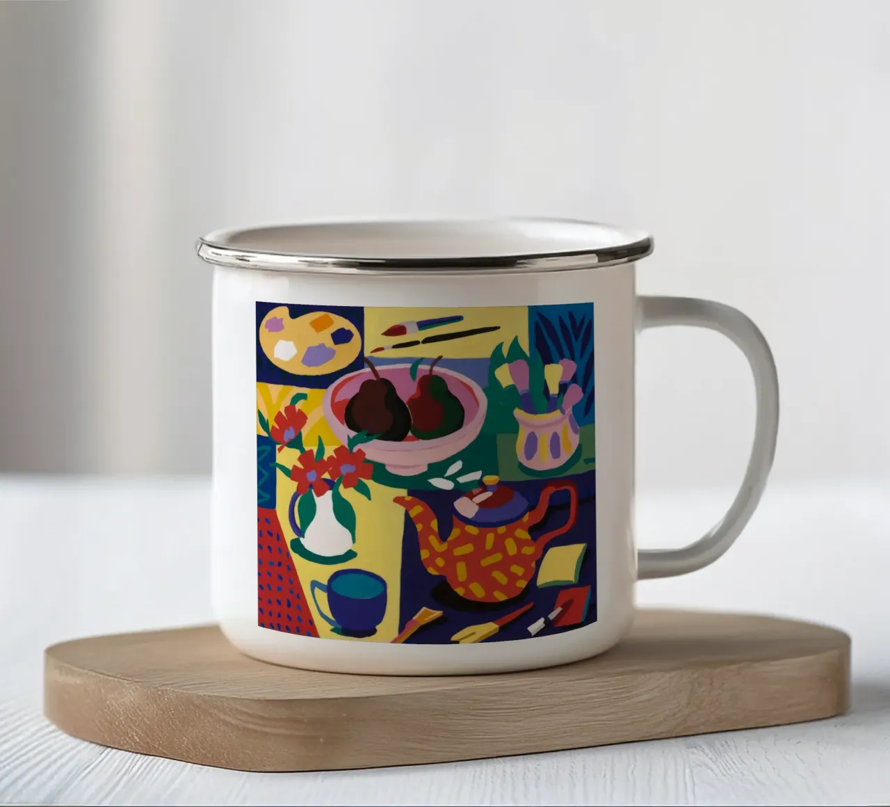 Tavolo d'artista massimalista tazza in smalto da Stone Decade