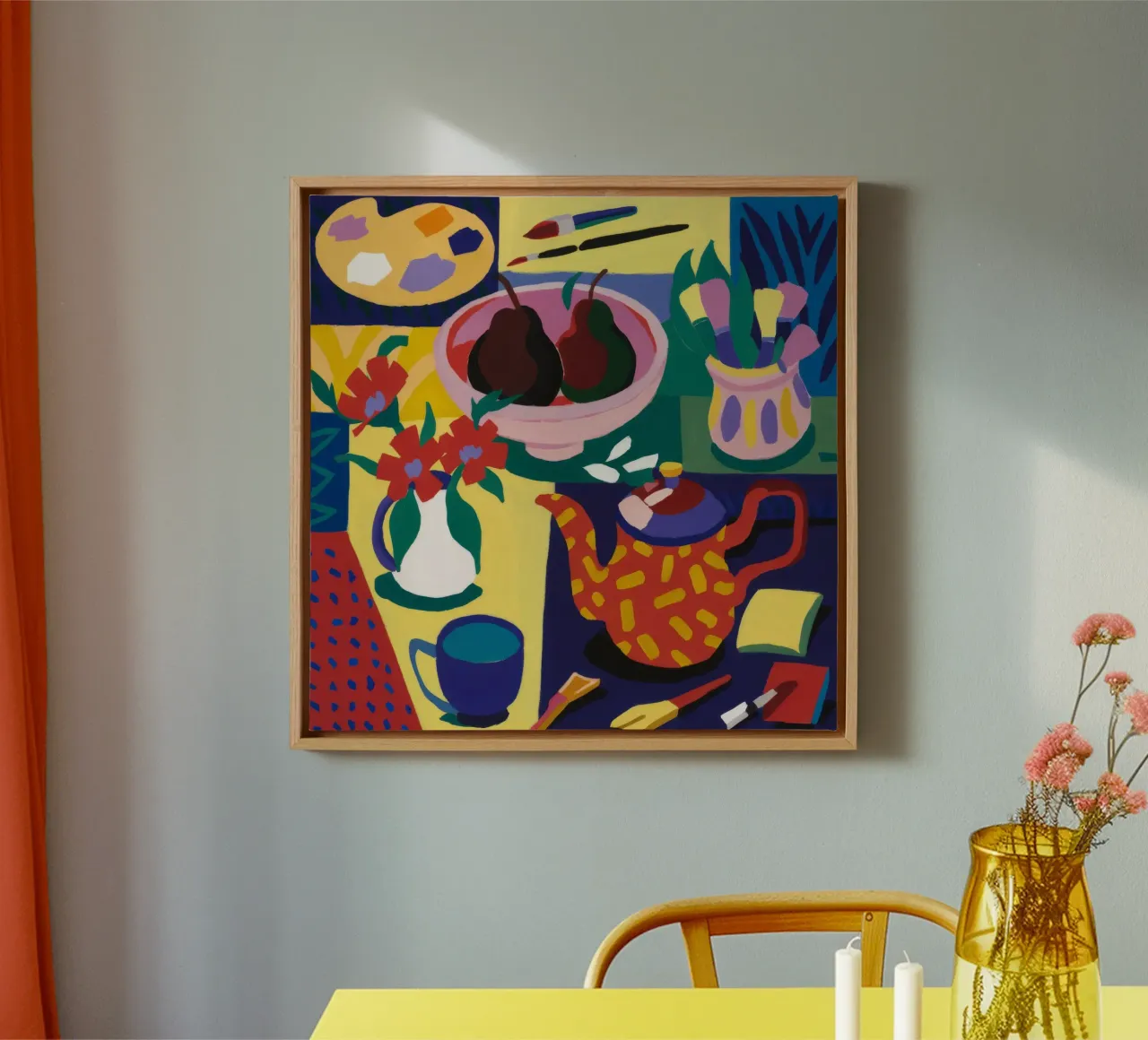 Maximalist Artist Table canvas with Floater frame by Stone Decade