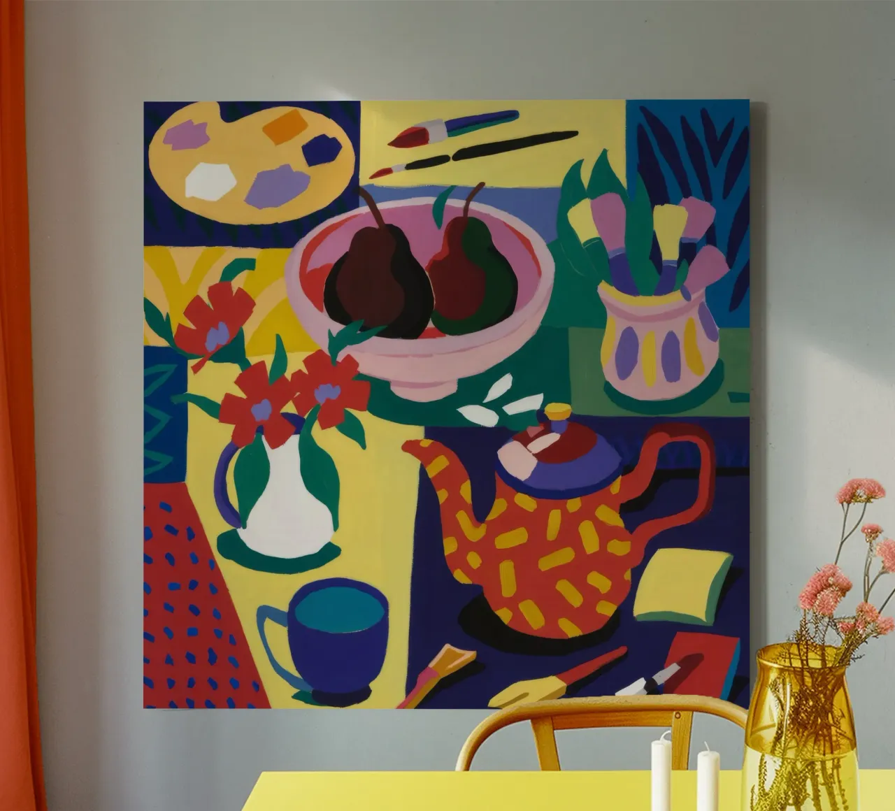 Maximalist Artist Table canvas with Floater frame by Stone Decade