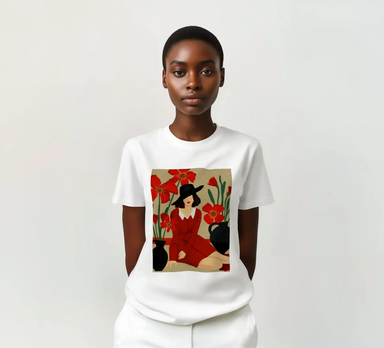 Abito rosso Cappello nero t-shirt da Marigold Tiga
