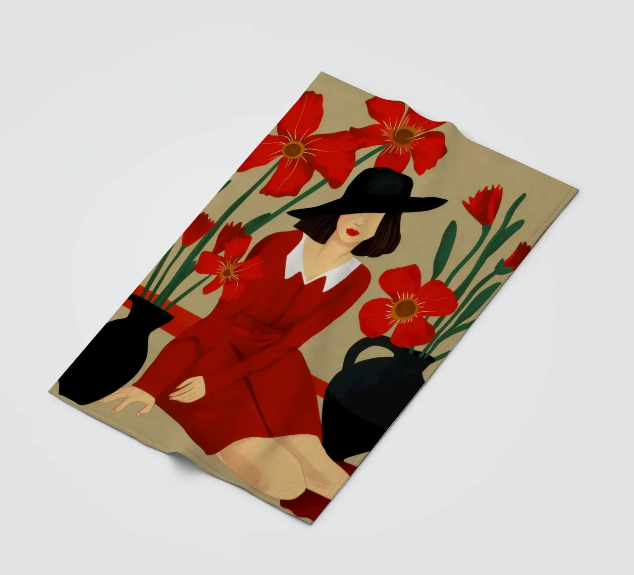 Abito rosso Cappello nero coperta in pile da Marigold Tiga