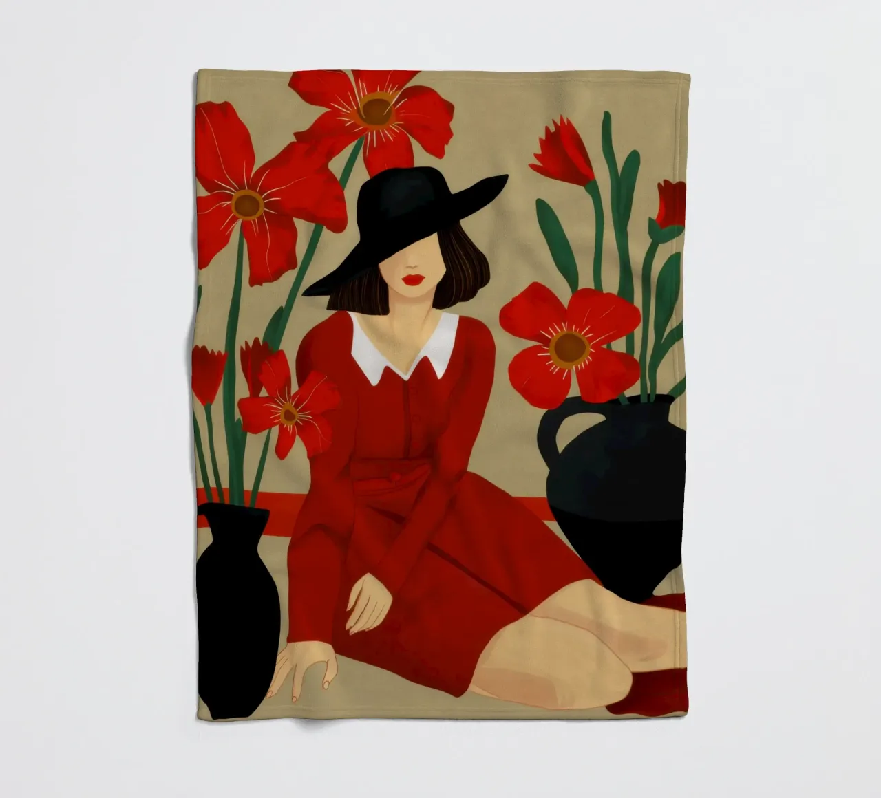 Abito rosso Cappello nero coperta in pile da Marigold Tiga