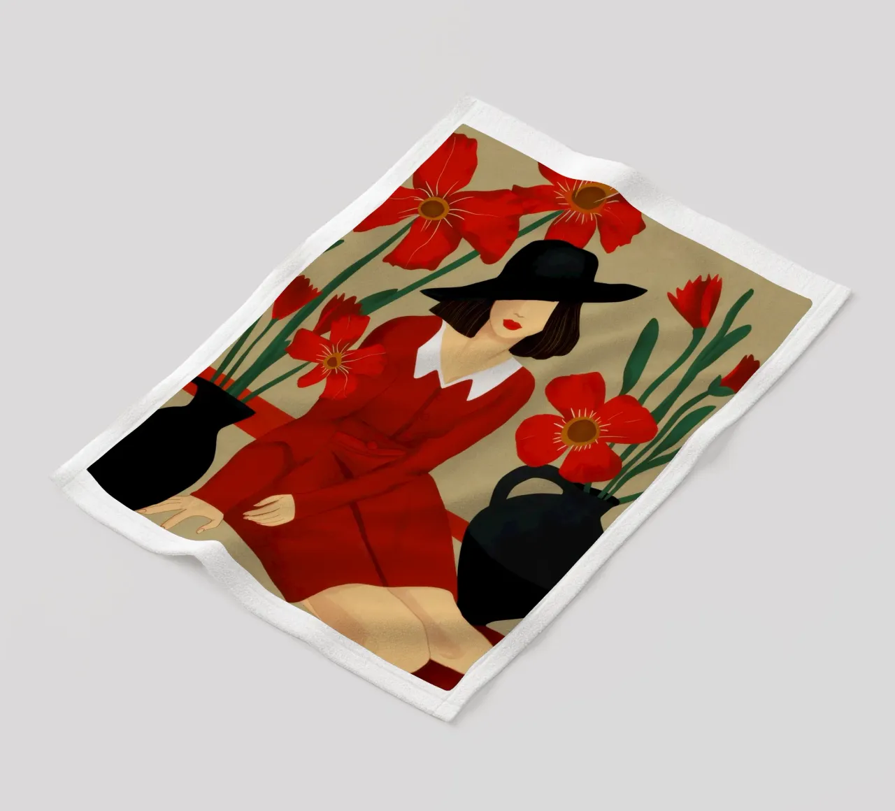 Abito rosso Cappello nero coperta in pile da Marigold Tiga