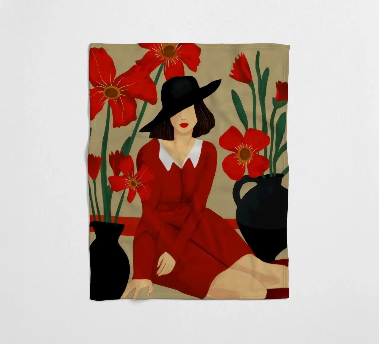 Abito rosso Cappello nero coperta in pile da Marigold Tiga