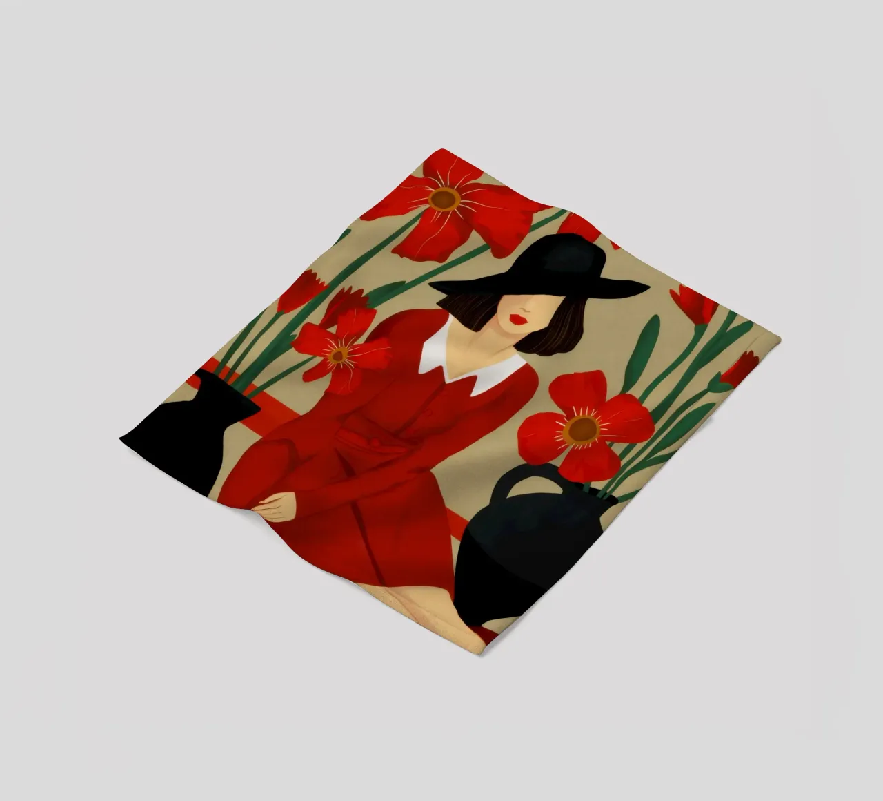 Abito rosso Cappello nero coperta in pile da Marigold Tiga