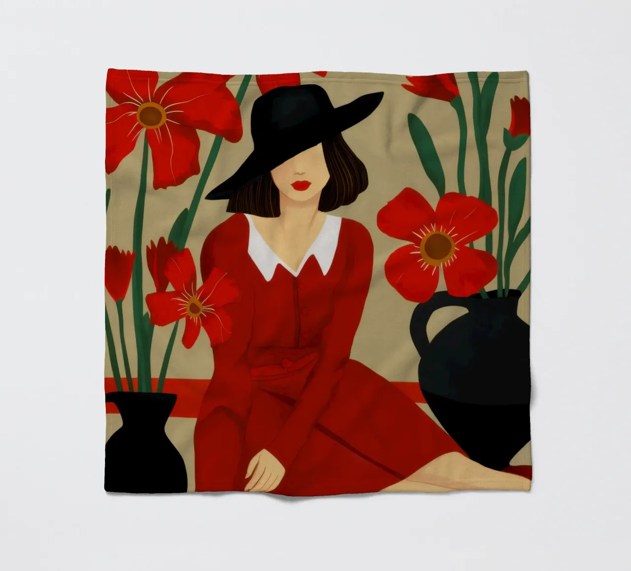 Abito rosso Cappello nero coperta in pile da Marigold Tiga