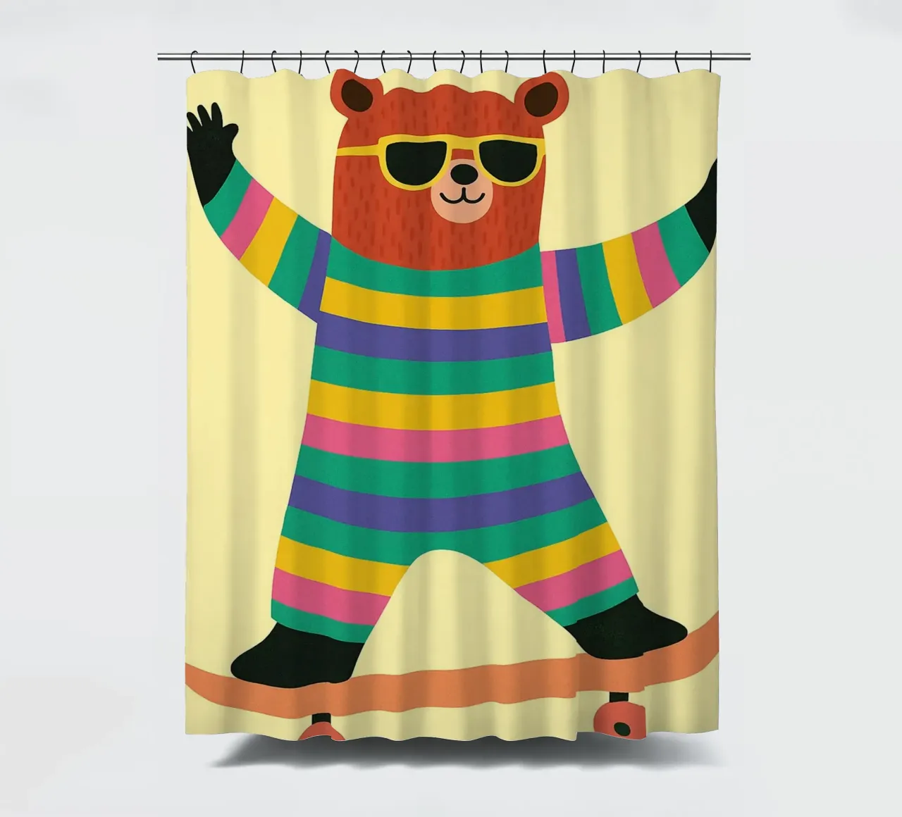 funny bear with skateboard shower curtain by oneone