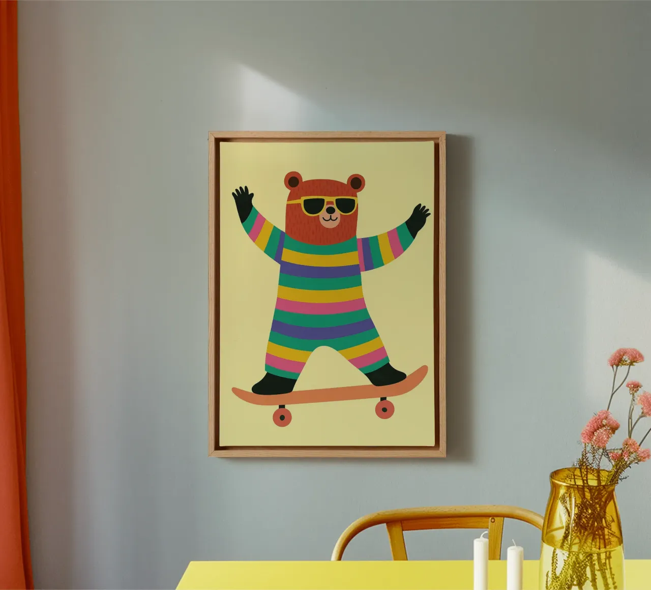 orso divertente con skateboard tela con Cornice a cassetta da oneone