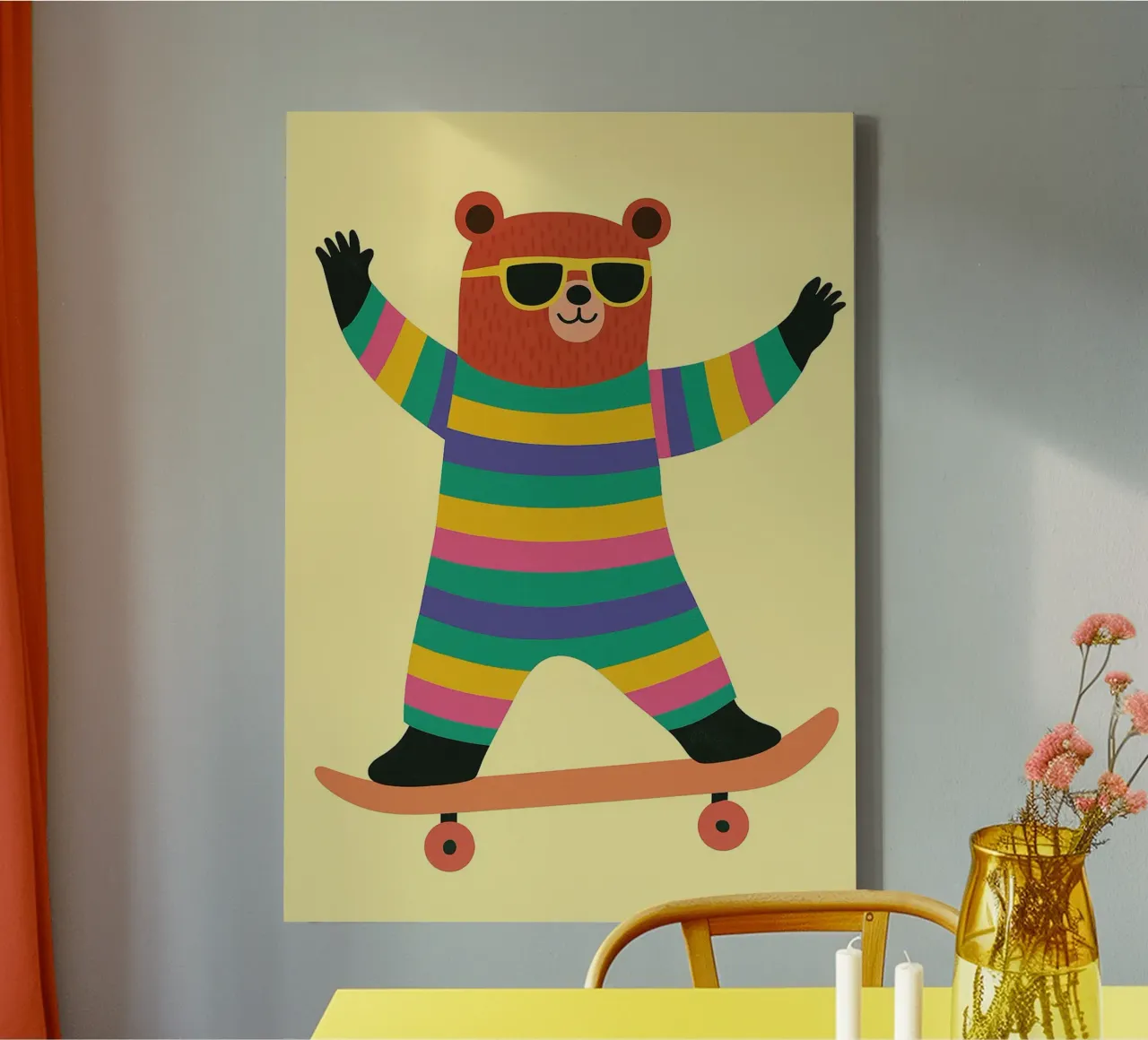 orso divertente con skateboard tela con Cornice a cassetta da oneone