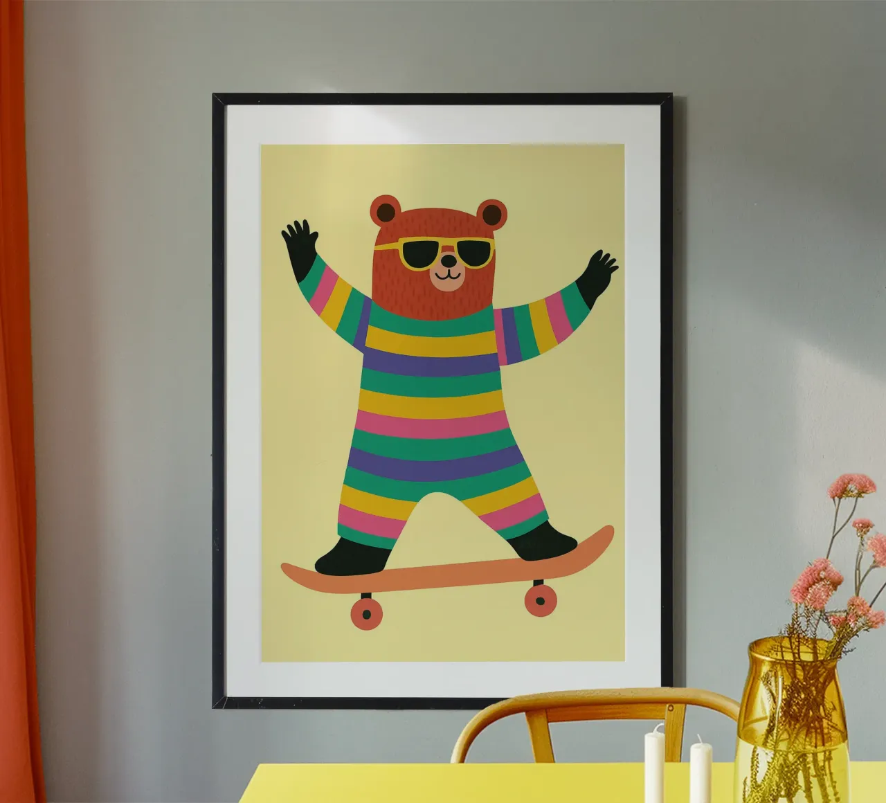 funny bear with skateboard hahnemühle by oneone