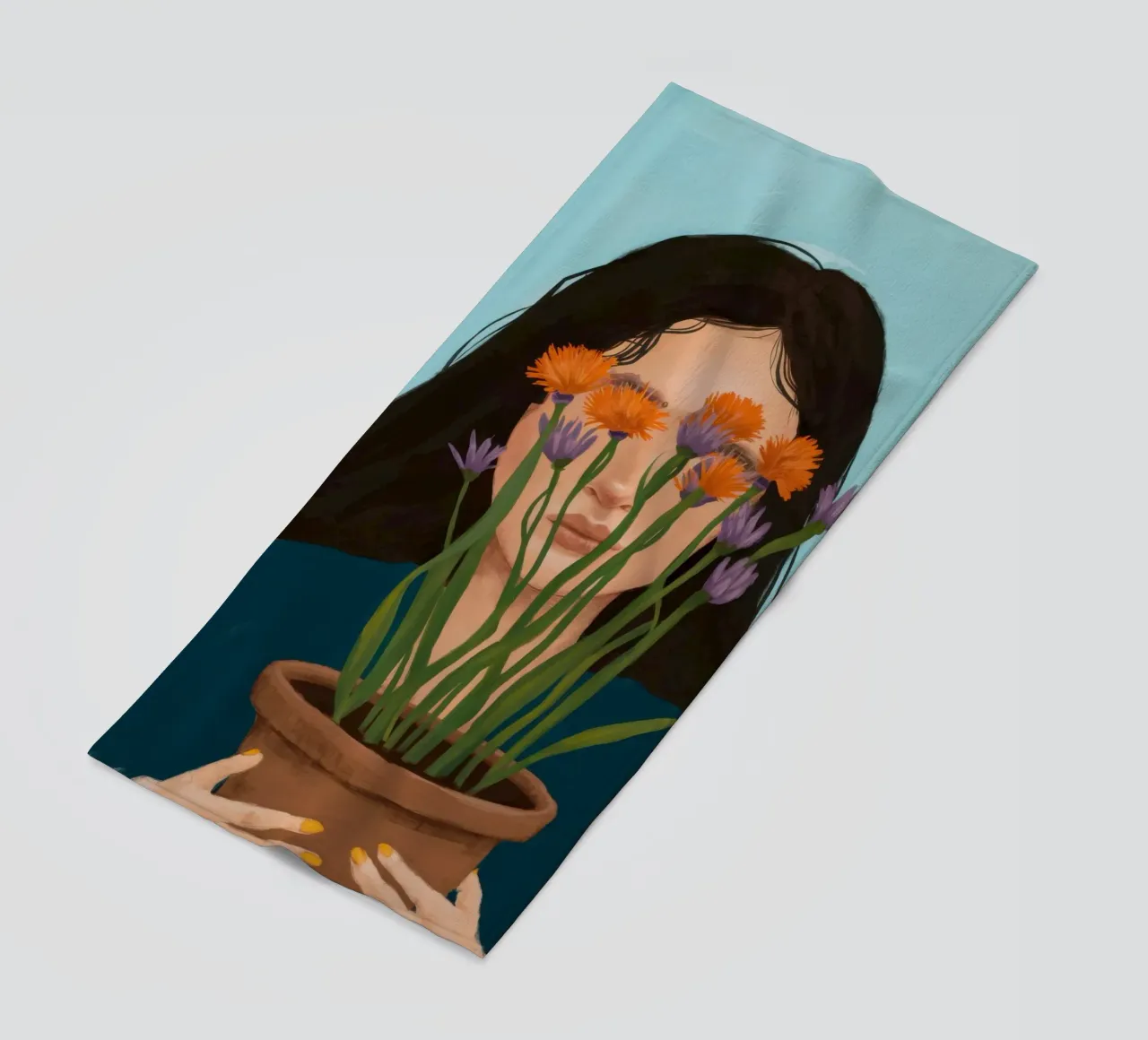 Overpeinzing met potmadeliefje strandhanddoek van Marigold Tiga