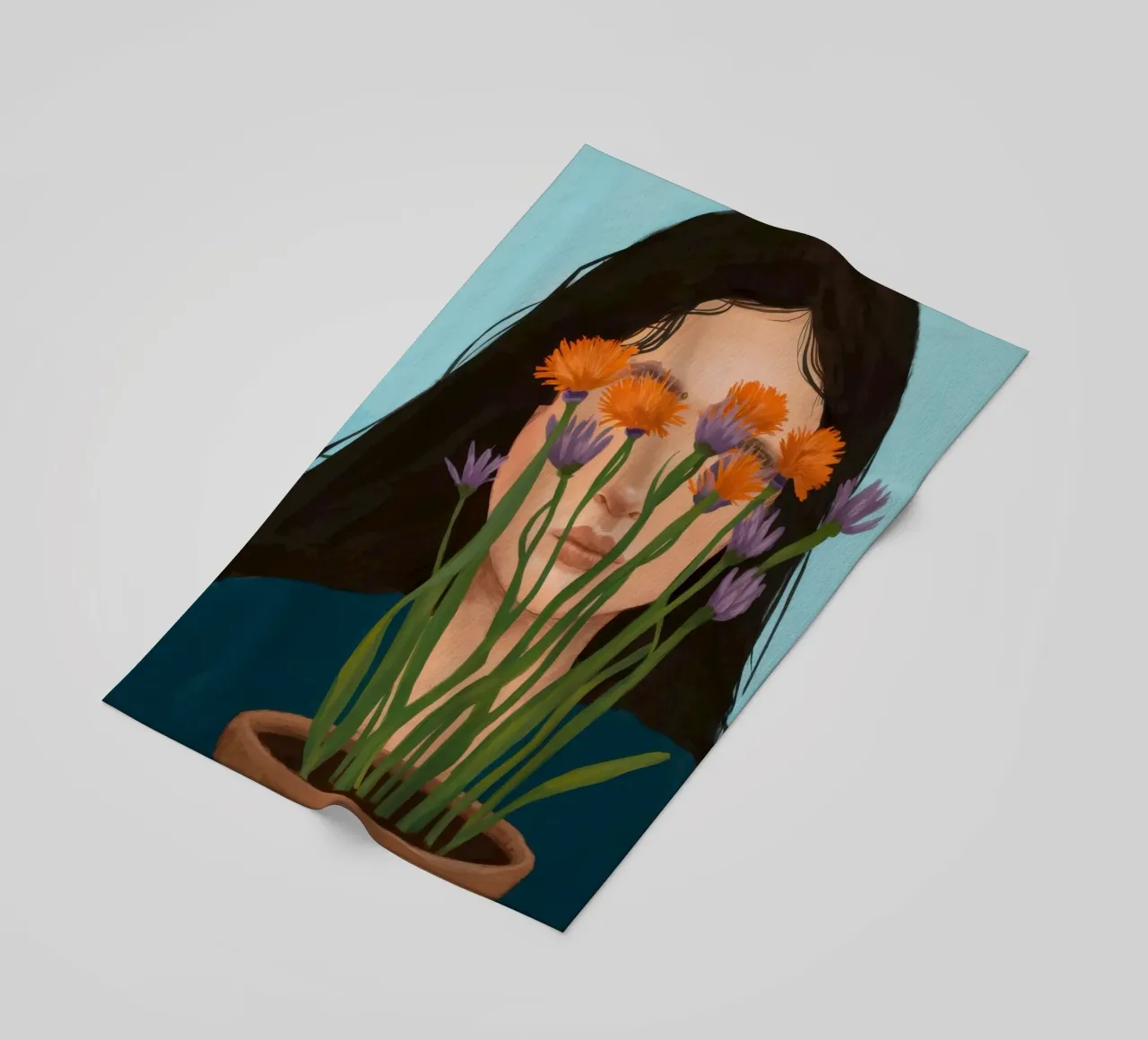 Overpeinzing met potmadeliefje strandhanddoek van Marigold Tiga