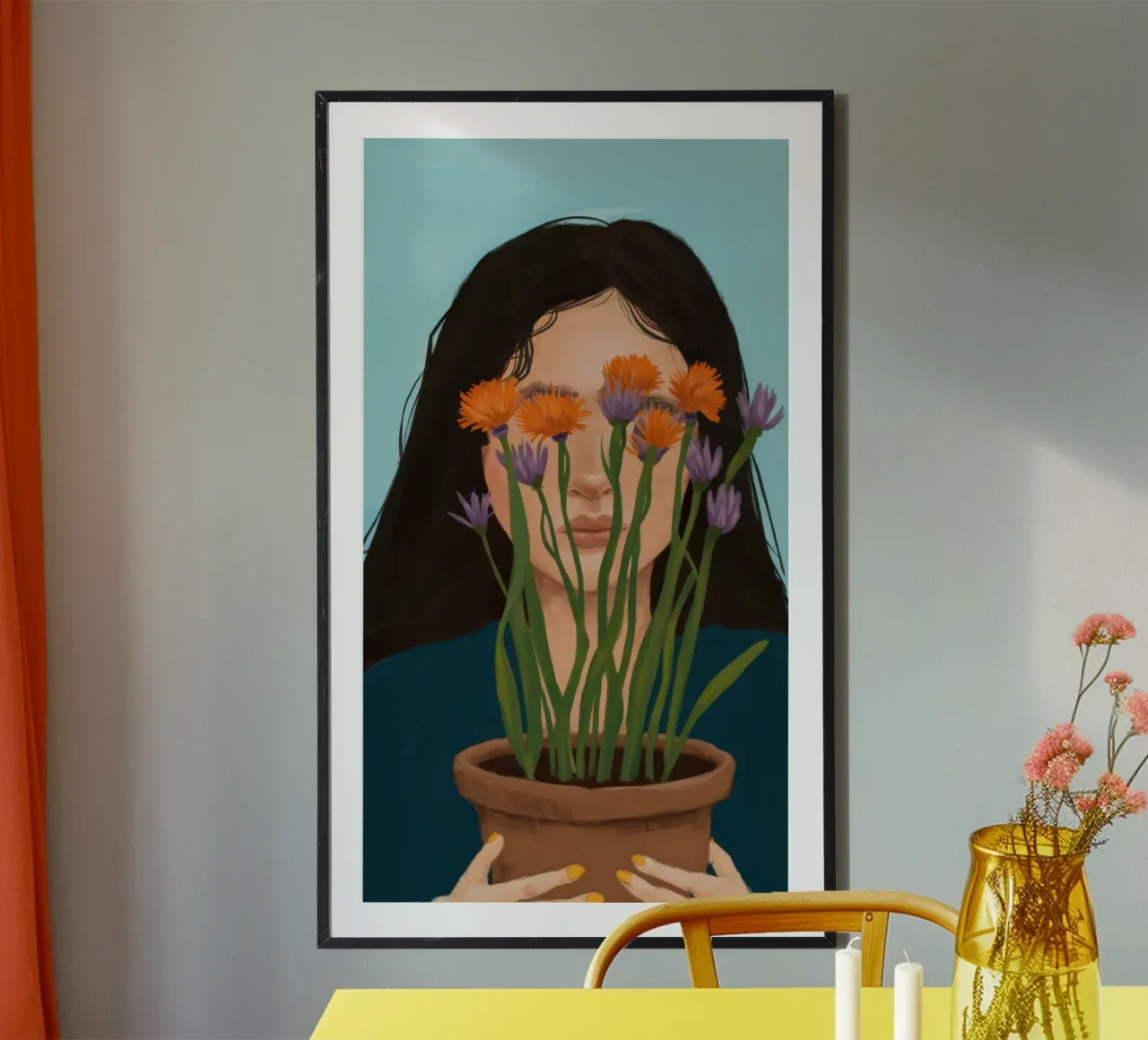 Overpeinzing met potmadeliefje hahnemühle van Marigold Tiga
