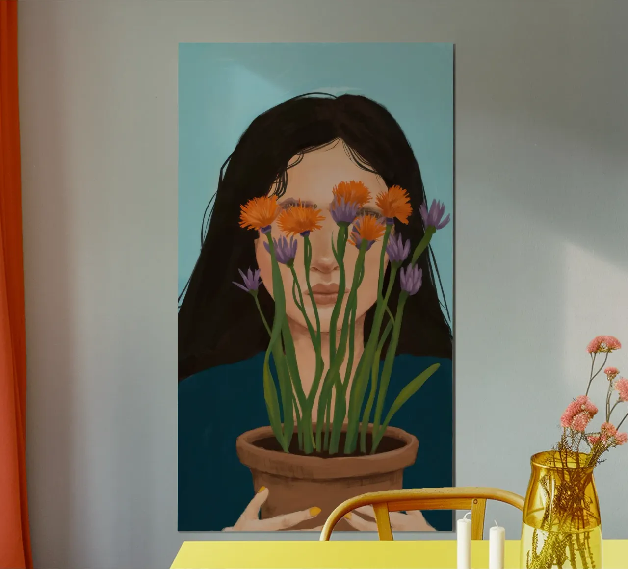 Overpeinzing met potmadeliefje hahnemühle van Marigold Tiga