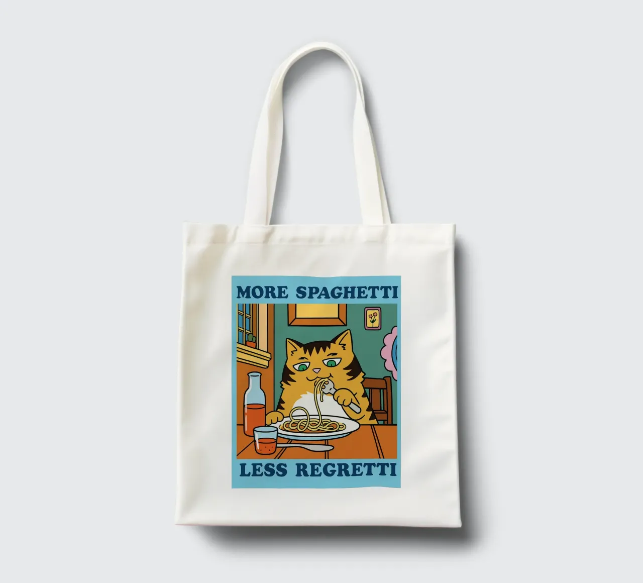 Funny Cat More Spaghetti Less regretti borsa in juta da oneone