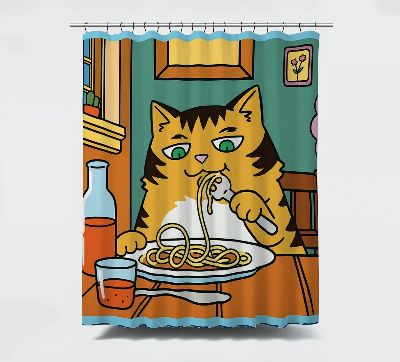Funny Cat More Spaghetti Less regretti tenda da doccia da oneone