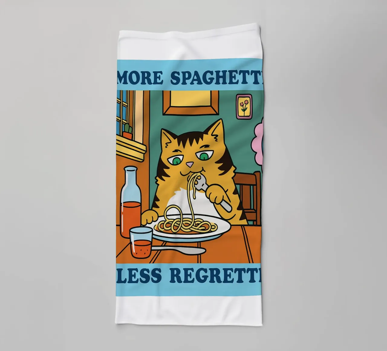Funny Cat More Spaghetti Less regretti asciugamano da bagno da oneone