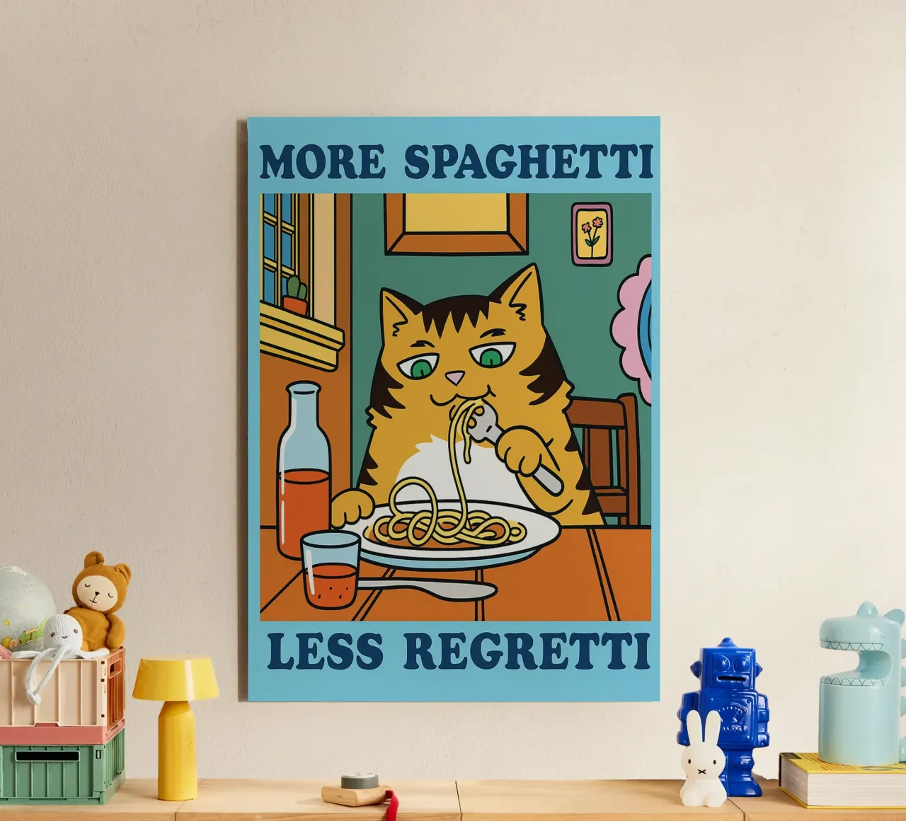 Funny Cat More Spaghetti Less regretti alluminio dibond da oneone