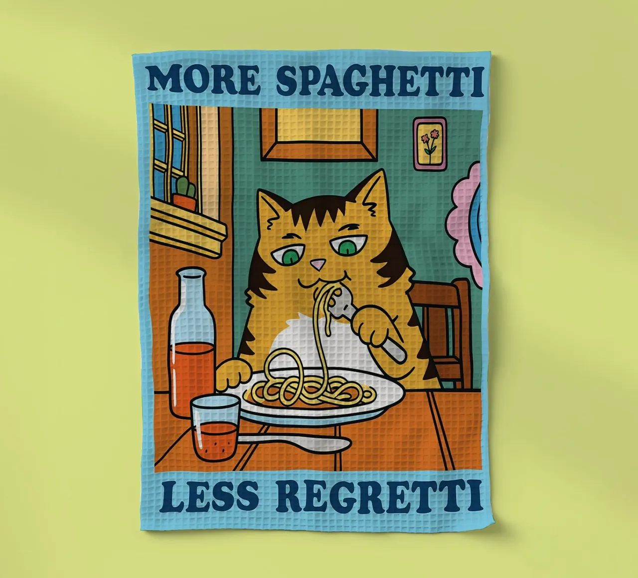 Funny Cat More Spaghetti Less regretti canovaccio da cucina da oneone