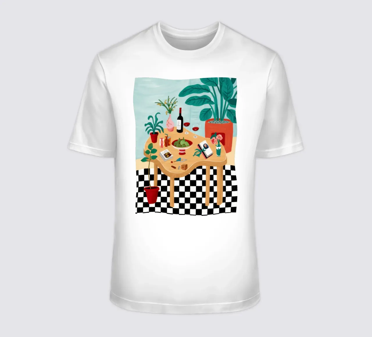Festa in giardino con pavimento a scacchi t-shirt da Pale Aura