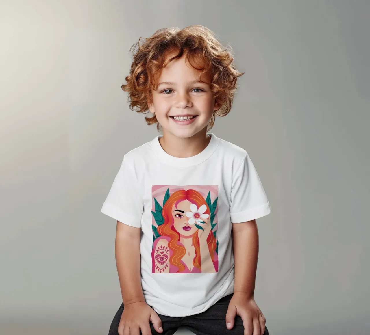 Floral Tattoo Goddess kids t-shirt by Marigold Tiga