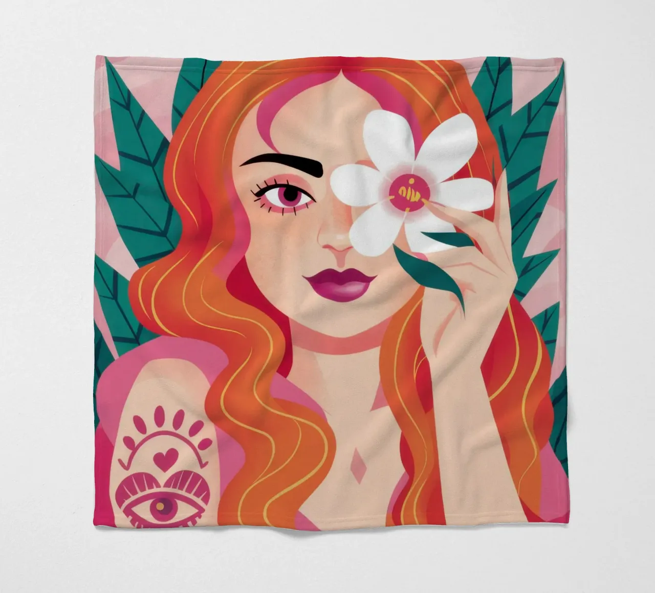 Floral Tattoo Goddess fleece blanket by Marigold Tiga