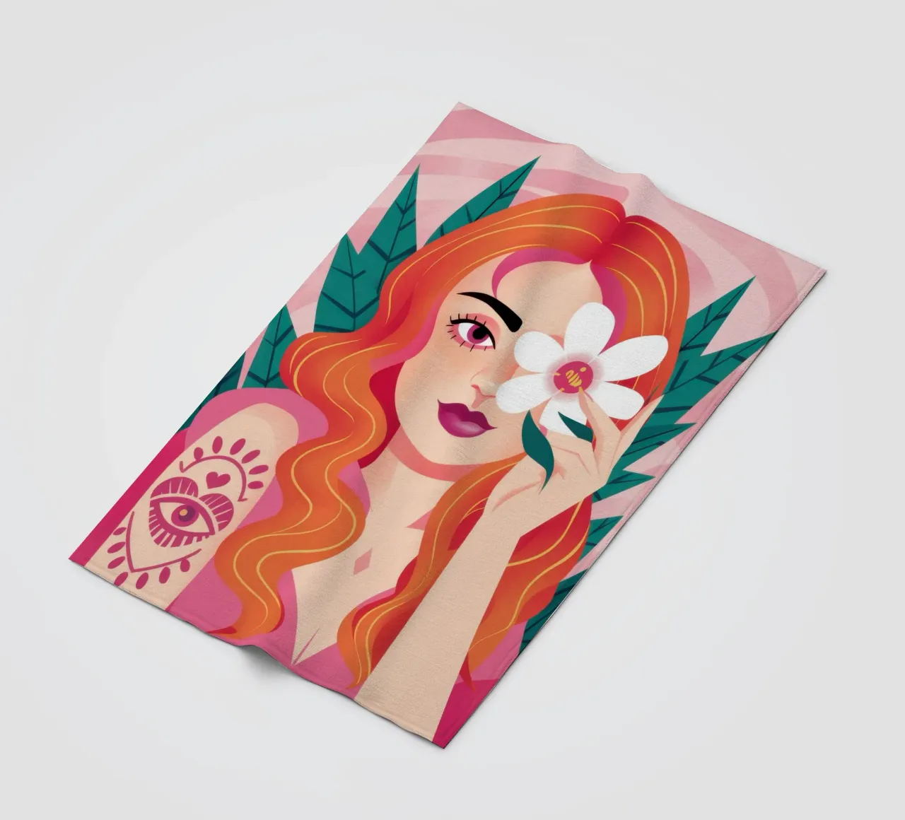 Floral Tattoo Goddess fleece blanket by Marigold Tiga